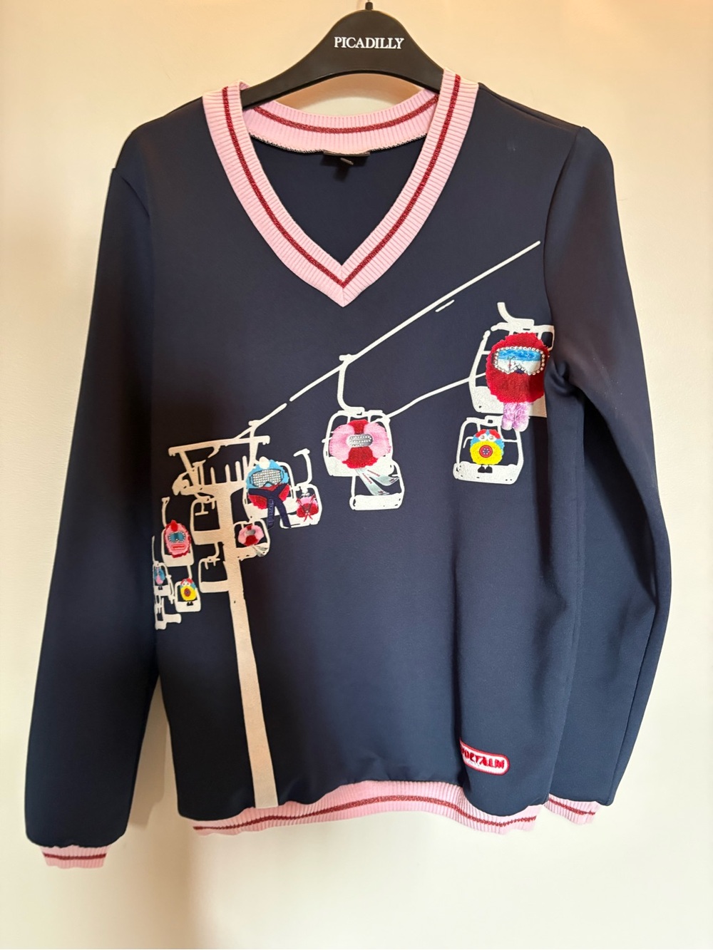 Sportalm Navy Top with Red and Cream Embroidered Patch